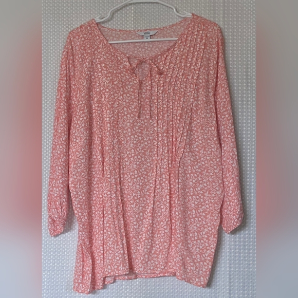 NWT Croft & Barrow Coral Floral Blouse 0X Plus Size Boho Tunic Top Pintuck Sprin - Picture 3 of 7